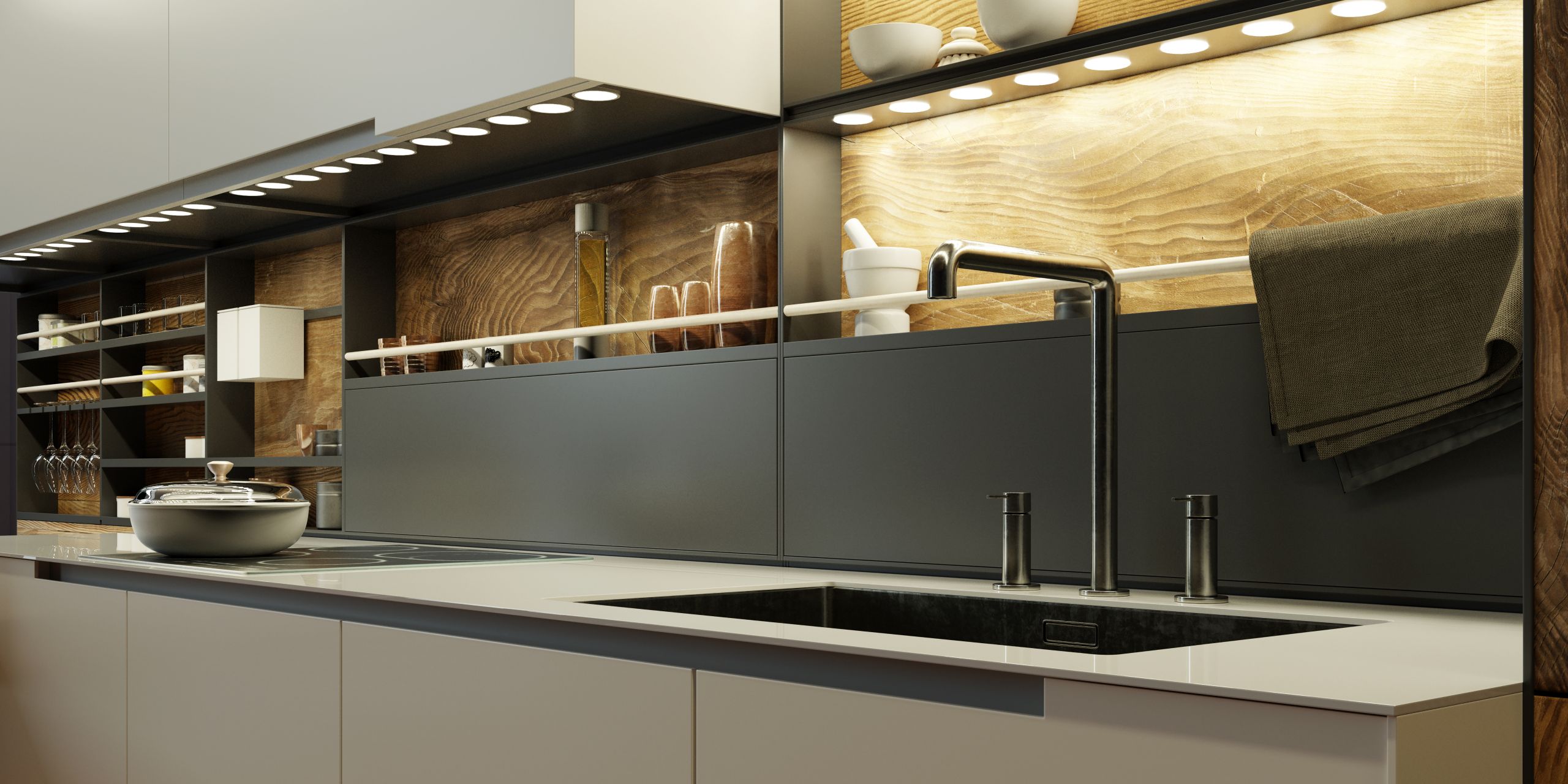 LED Licht als Beleuchtung in moderner Küche